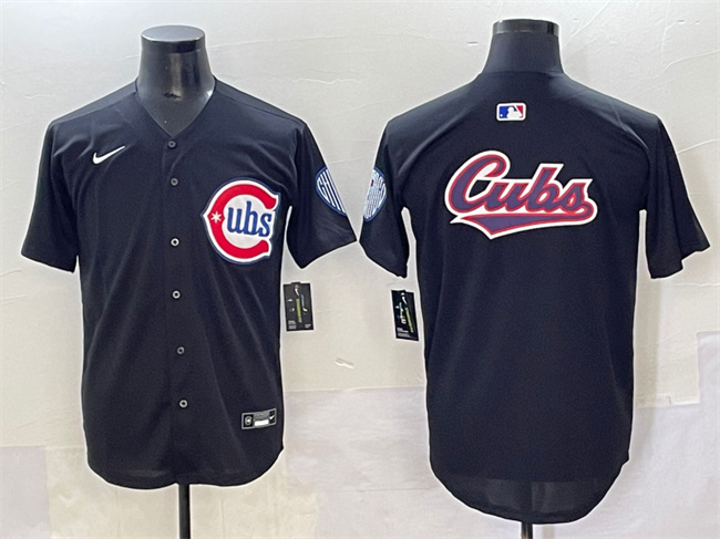Men's Chicago Cubs Team Big Logo Black Limited Stitched Baseball Jersey Men's Chicago Cubs Team Big Logo Black Limited Stitched Baseball Jersey
